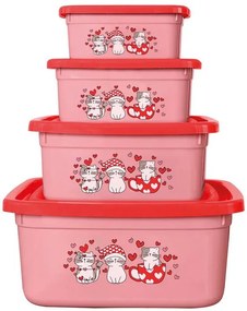 Kit Potes Quadrados Gatinhos Rosa 4 Peças