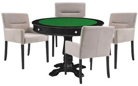 Mesa de Jogos Carteado Victoria Redonda Tampo Reversível Preto com Kit 4 Cadeiras Vicenza Nude G36 G15 - Gran Belo