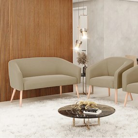 Sofá Namoradeira e Poltrona Pé Palito Natural Stella Suede Marrom Rato D03 - D'Rossi