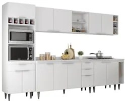 Armário de Cozinha Com Tampo CP07 310cm Pérola Branco Z34 - Mpozen
