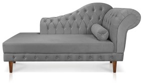 Divã Recamier Capitonê Mônaco 165 cm Suede Grafite Pés Chanfrado- D'Rossi