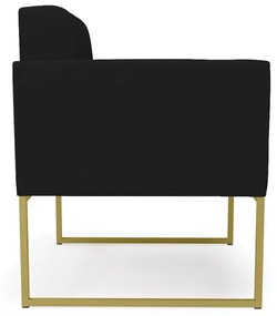 Kit 1 Sofá Namoradeira e 1 Poltrona Elisa Linho Base Metálica Industrial Dourado - D'Rossi - A79 Preto