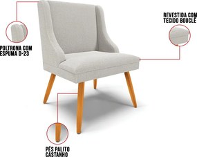 Cadeira Sala de Jantar Pé Palito Castanho Kit 6 Liz Boucle D03 - D'Rossi - Cinza