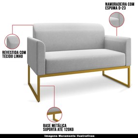 Poltrona Namoradeira Decorativa Isabella Base Industrial Linho Cinza/Dourado G19 - Gran Belo