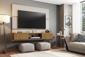 Painel Para TV Âmbar Off White Com Cinamomo Ripado – Bechara Móveis