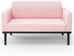 Sofá Namoradeira e 2 Poltronas Base Madeira Preto Maressa Suede Rosa B