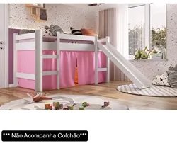 Cama Elevada Com Escorregador E Cortina BB1000 Branco/Rosa - Completa
