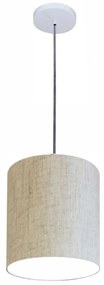 Kit/3 Lustre Pendente Cilíndrico Md-4012 Cúpula em Tecido 18x25cm Rustico Bege - Bivolt