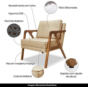Poltrona Decorativa De Luxo Frida Linho Dourado G63 - Gran Belo