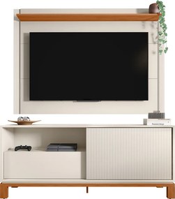 Painel TV 55 Pol 150cm com Rack Bancada para Sala Visari Off White/Freijó C01 - D'Rossi
