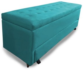 Calçadeira Baú com Sapateira Solteiro 90cm Paris Suede Turqueza - Sheep Estofados - Água