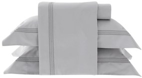 Jogo de Cama Kacyumara 300 Fios Bordado Lusitani - Prata - Casal  Prata - Casal
