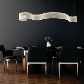 Pendente Atenas 43,5X15X150Cm Led 37W 3000K Bivolt Metal Dourado E Acr...