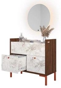 Balcão Gabinete de Banheiro Rubi 90cm com Pés de Ferro Atenna/Imbuia - Vizzato - Branco