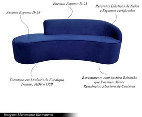 Sofá Decorativo 3 Lugares 210cm Abby Encosto Direito Curvo Veludo Azul Marinho G15 - Gran Belo