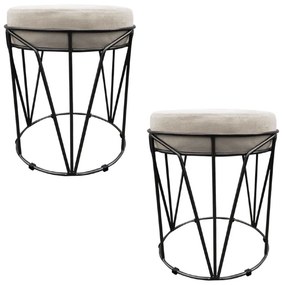 Kit 02 Puffs Multiuso com Mesa Babu 2 em 1 Suede Bege Base Preto - D'Rossi
