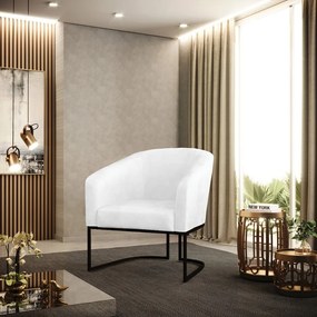 Poltrona Decorativa Industrial Preto Kit 2 Stella Sintético PU D03 - D'Rossi - Branco