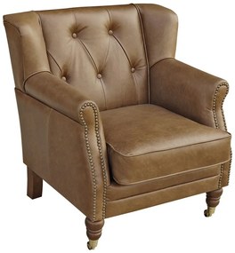 Poltrona Decorativa Sala de Estar Pés Príncipe Roseau Couro Marrom G43 - Gran Belo