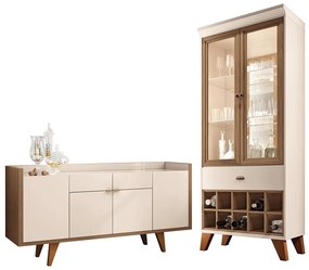 Conjunto Decorativo Cristaleira Adega e Buffet Balcão Andorra/Albâni Off White/Castanho G26 - Gran Belo