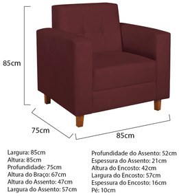 Poltrona Decorativa Denver Suede Bordô - ADJ Decor