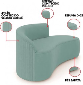 Sofá 3 Lugares Orgânico 180 cm Morgan Veludo/Cotelê - Menta
