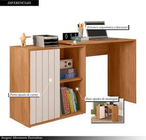 Mesa para Computador Amel Home 140cm Porta Ripada de Correr MDP Freijo/OffWhite G11 - Gran Belo
