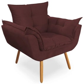 Poltrona Decorativa Opala Pés Palito Suede Bordô - Sheep Estofados - Vermelho escuro