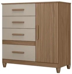 Cômoda Para Quarto 98cm Com 4 Gavetas Baco Carvalho/Fendi Z17 - Mpozen
