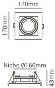 Spot De Embutir Quadrado Recuado 17X17X4,4Cm 1 X Ar111 - Branco | Opus...