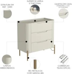 Mesa Cabeceira Para Quarto 68cm Kit 2 Blen Luna/Dourado I06 - Mpozenat