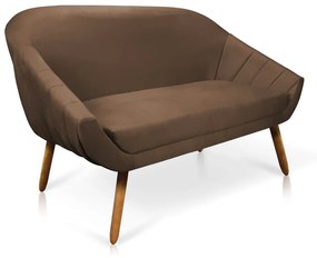 Kit 01 Namoradeira 02 Lugares e 01 Poltrona Giratória Giovana Suede Marrom Base Madeira MM30 - D'Rossi