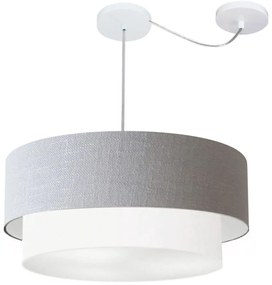 Lustre Pendente Duplo Cilíndrico Com Desvio de Centro Vivare Md-4362 Cúpula em Tecido 55x50cm - Bivolt