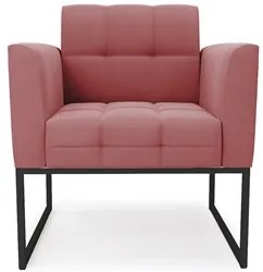 Sofá Namoradeira e 2 Poltronas Base Industrial Preto Ana Suede Rosê -