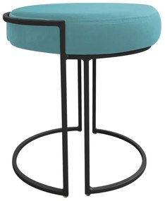 Puff Redondo Base Industrial Preto Kit 2 Love Suede - Azul Turquesa