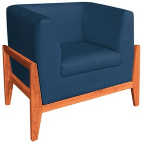 Poltrona Lucy Linho Base Madeira Castanho C05 - D'Rossi  - Azul A18