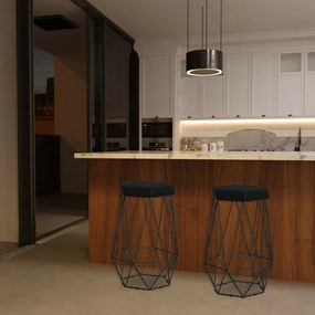 Kit 2 Banqueta Decorativa Rubel Base Preta Suede Preto G41 - Gran Belo