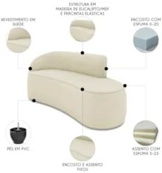 Sofá 3 Lugares Para Sala 180cm Orgânico Wendi Suede Bege I01  - Mpozen