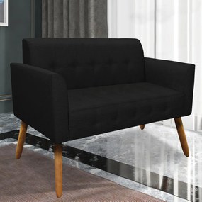 Poltrona Namoradeira Decorativa Pés Palito Karen Linho Preto G19 - Gran Belo