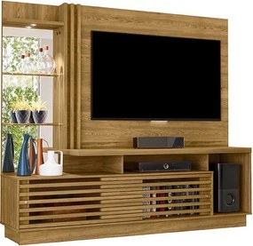 Home Theater Stall 2 Portas 2 Prateleiras Iluminação LED MDP até 60 Cumaru G97 - Gran Belo