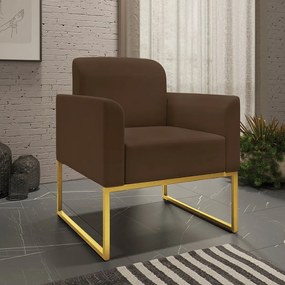 Poltrona Decorativa Isabella Base Industrial Suede Marrom/Dourado G19 - Gran Belo