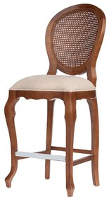 Banqueta Delicate Assento c/mola Encosto Palha - Freijó - Tecido Linho Doré e Palha Pintada Sextavada Kleiner
