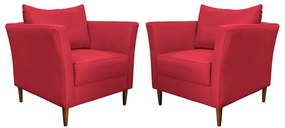 Kit 2 Poltronas Decorativa Sala de Estar Pés Palito Lubbock Couro Vermelho G58 - Gran Belo