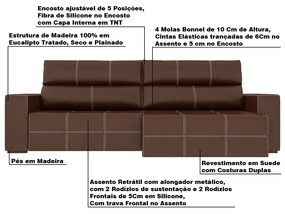 Sofá Retrátil 264cm Nero Couro Marrom - Gran Belo