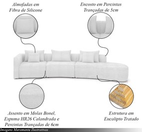 Sofá Curvo Decorativo Kimiko 427Cm 6 Lugares Sala de Estar com Chaise Bouclê Branco G52 - Gran Belo