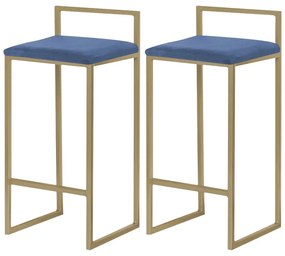 Kit 2 Banqueta Decorativa Selena Base Gold Suede Azul Marinho G41 - Gran Belo