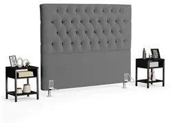Cabeceira Casal Queen 160cm Cristal Boucle Cinza e 2 Mesas Laterais Pl