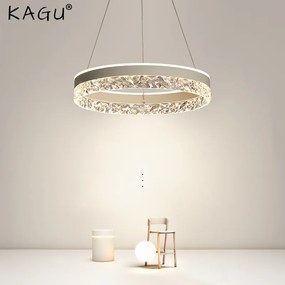 Lustre Pendente Minimalista e moderno led lustre de iluminação para casa anéis de cristal teto montado iluminação lustre lâmpada pendurada branco &amp; moldura ouro - H - Luz mutável I Tamanho 40cm
