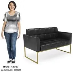 Sofá Namoradeira Base Industrial Dourado Ana Sintético PU Preto - Ibiz