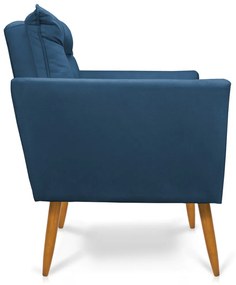Poltrona Tais Suede Azul Marinho Pés Palito Castanho - D'Rossi