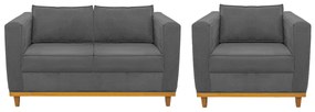 Kit Sofá 2 Lugares e Poltrona Europa Corano Cinza ADJ Decor